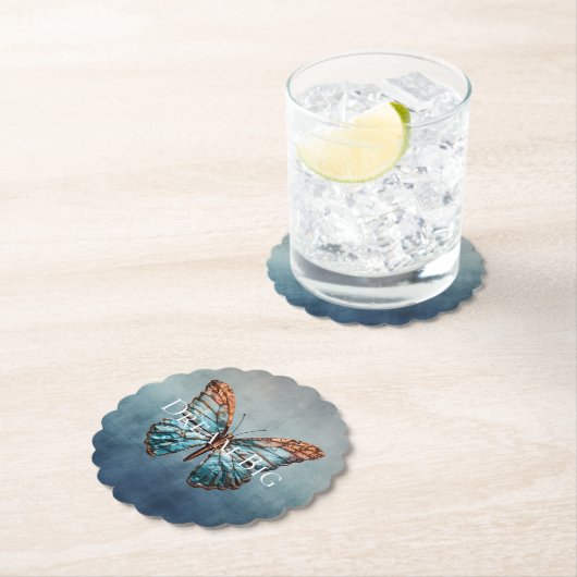 Blauw grijze textuur vlinder kartonnen onderzetters (Insitu)