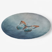 Blauw grijze textuur vlinder papieren bordje (Gekanteld)