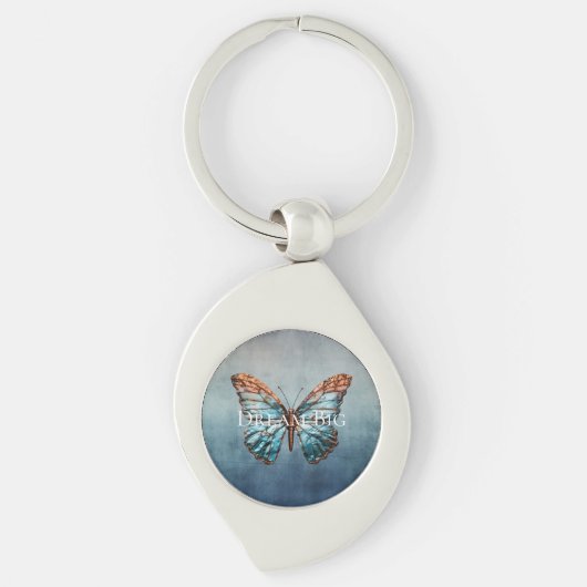 Blauw grijze textuur vlinder sleutelhanger (Voorkant)