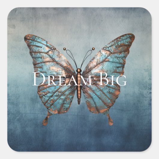Blauw grijze textuur vlinder vierkante sticker (Voorkant)