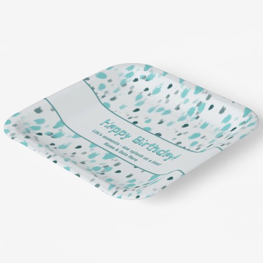 Blauw & Grijze tinten, Abstracte Fine Art Paint Sp Papieren Bordje (Gebogen)