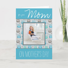 Blauw-grijze uilen met foto Moederdag Kaart