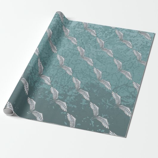 Blauw-grijze vleugels cadeaupapier (Uitgerold)