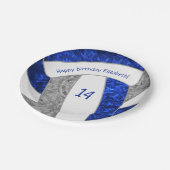 blauw - grijze volleybalfeest papieren bordje (Gekanteld)