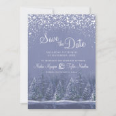 Blauw grijze winterbomen aan het meer foto bruilof save the date (Voorkant)