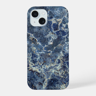 Blauw Grijze Zwarte Marmer & Beige Aderen iPhone 15 Case