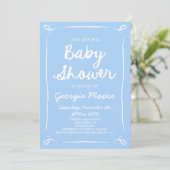 Blauw grillig handgetekende Baby shower Kaart (Staand voorkant)