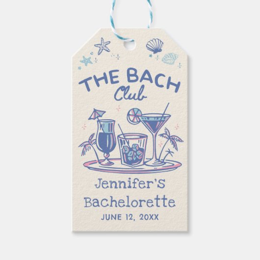Blauw grillig strand cocktail bachelorette weekend cadeaulabel (Voorkant)
