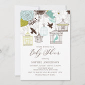  blauw grillige vogelkooien Baby shower Kaart (Voorkant)