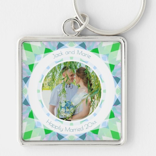 Blauw Groen 4e Bruiloft Jubileum Keepsake Gift Sleutelhanger (Voorkant)