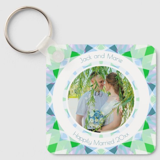 Blauw Groen 4e Bruiloft Jubileum Keepsake Gift Sleutelhanger (Voorkant)