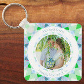 Blauw Groen 4e Bruiloft Jubileum Keepsake Gift Sleutelhanger (Voorkant)