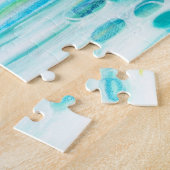 Blauw groen Abstract cirkelschilderen Legpuzzel (Zijkant)