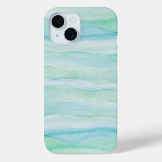 Blauw Groen Abstract Waterverf Patroonlagen iPhone 15 Case