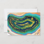 Blauw groen agaat gouden folie geode bruiloft RSVP (Achterkant)