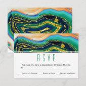 Blauw groen agaat gouden folie geode bruiloft RSVP (Voorkant / Achterkant)