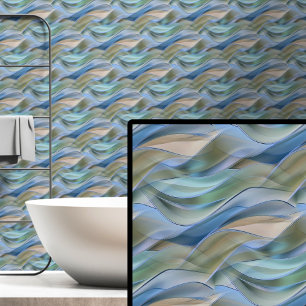 Blauw Groen Aqua Abstracte Golven Behang