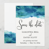 Blauw Groen Aqua Aquarel Modern Opslagbericht 1 Save The Date (Voorkant / Achterkant)