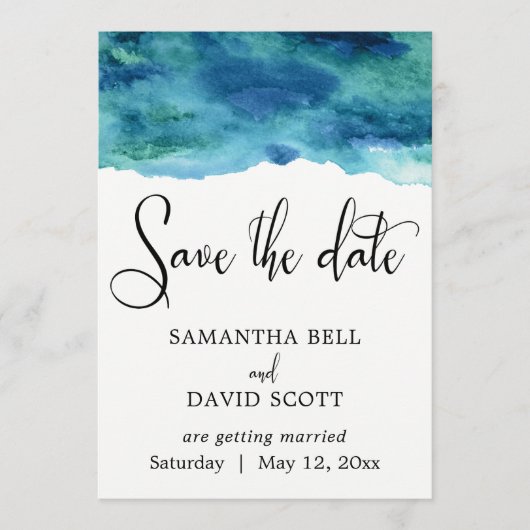 Blauw Groen Aqua Aquarel Modern Opslagbericht 1 Save The Date (Voorkant)