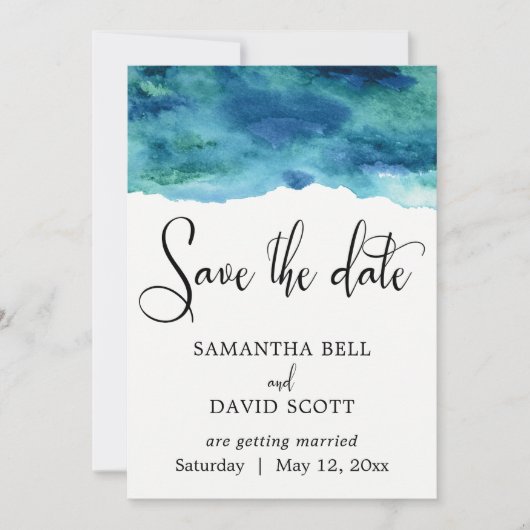Blauw Groen Aqua Aquarel Modern Opslagdatum 1 Save The Date (Voorkant)