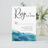 Blauw Groen Aqua Aquarel Modern Trouw RSVP 1b (Staand voorkant)