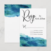 Blauw Groen Aqua Aquarel Modern Trouw RSVP 1b (Voorkant / Achterkant)