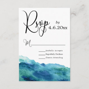 Blauw Groen Aqua Aquarel Modern Trouw RSVP 1b Kaartje