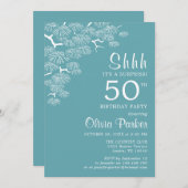 Blauw Groen Aqua Pine Tak Verrassing 50ste Verjaar Kaart (Voorkant / Achterkant)