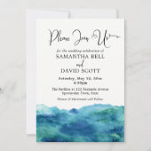 Blauw Groen Aqua Waterverf Modern Bruiloft 1b Kaart (Voorkant)