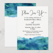 Blauw Groen Aqua Waterverf Modern Bruiloft 1b Kaart (Voorkant / Achterkant)
