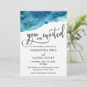 Blauw Groen Aqua Waterverf Modern Bruiloft 2 Kaart (Staand voorkant)