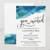 Blauw Groen Aqua Waterverf Modern Bruiloft 2 Kaart (Voorkant / Achterkant)