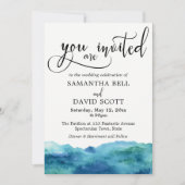 Blauw Groen Aqua Waterverf Modern Bruiloft 2b Kaart (Voorkant)