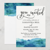 Blauw Groen Aqua Waterverf Modern Bruiloft 2b Kaart (Voorkant / Achterkant)
