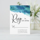 Blauw Groen Aqua Waterverf Modern Bruiloft RSVP 1 (Staand voorkant)