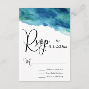Blauw Groen Aqua Waterverf Modern Bruiloft RSVP 1 Kaartje