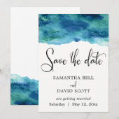 Blauw Groen Aqua Waterverf Modern Save the Date 1 (Voorkant / Achterkant)