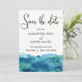 Blauw Groen Aqua Waterverf Modern Save the Date 1b Kaart (Staand voorkant)