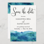 Blauw Groen Aqua Waterverf Modern Save the Date 1b Kaart (Voorkant / Achterkant)