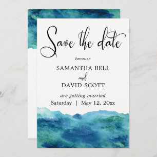 Blauw Groen Aqua Waterverf Modern Save the Date 1b Kaart