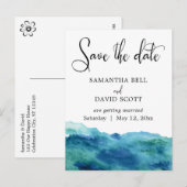 Blauw Groen Aqua Waterverf Modern Save the Date 2 Aankondigingskaart (Voorkant / Achterkant)