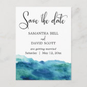 Blauw Groen Aqua Waterverf Modern Save the Date 2 Aankondigingskaart (Voorkant)
