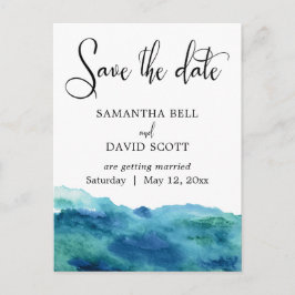 Blauw Groen Aqua Waterverf Modern Save the Date 2 Aankondigingskaart
