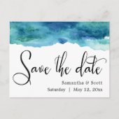 Blauw Groen Aqua Waterverf Modern Save the Date 3 Aankondigingskaart (Voorkant)