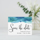 Blauw Groen Aqua Waterverf Modern Save the Date 3 Aankondigingskaart (Staand voorkant)
