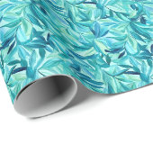 Blauw & Groen Aquarel Bladeren Cadeaupapier (Rol Hoek)