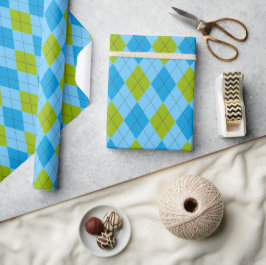 Blauw & Groen Argyle Golf Cadeaupapier