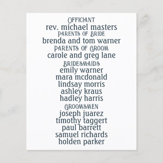 Blauw-groen Art Nouveau huwelijksprogramma (Achterkant)