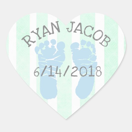 Blauw Groen Baby Aankondiging Voetafdrukken Hart Sticker (Voorkant)