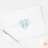 Blauw Groen Baby Aankondiging Voetafdrukken Hart Sticker (Envelop)